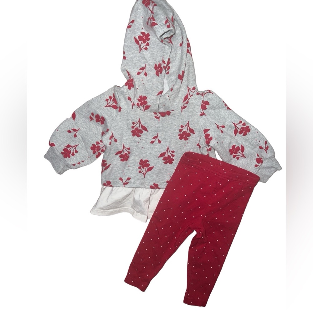 CHILD OF MINE BY CARTERS | LONG SLEEVE HOODED COLORBLOCK FLORAL POLKA DOT OUTFIT